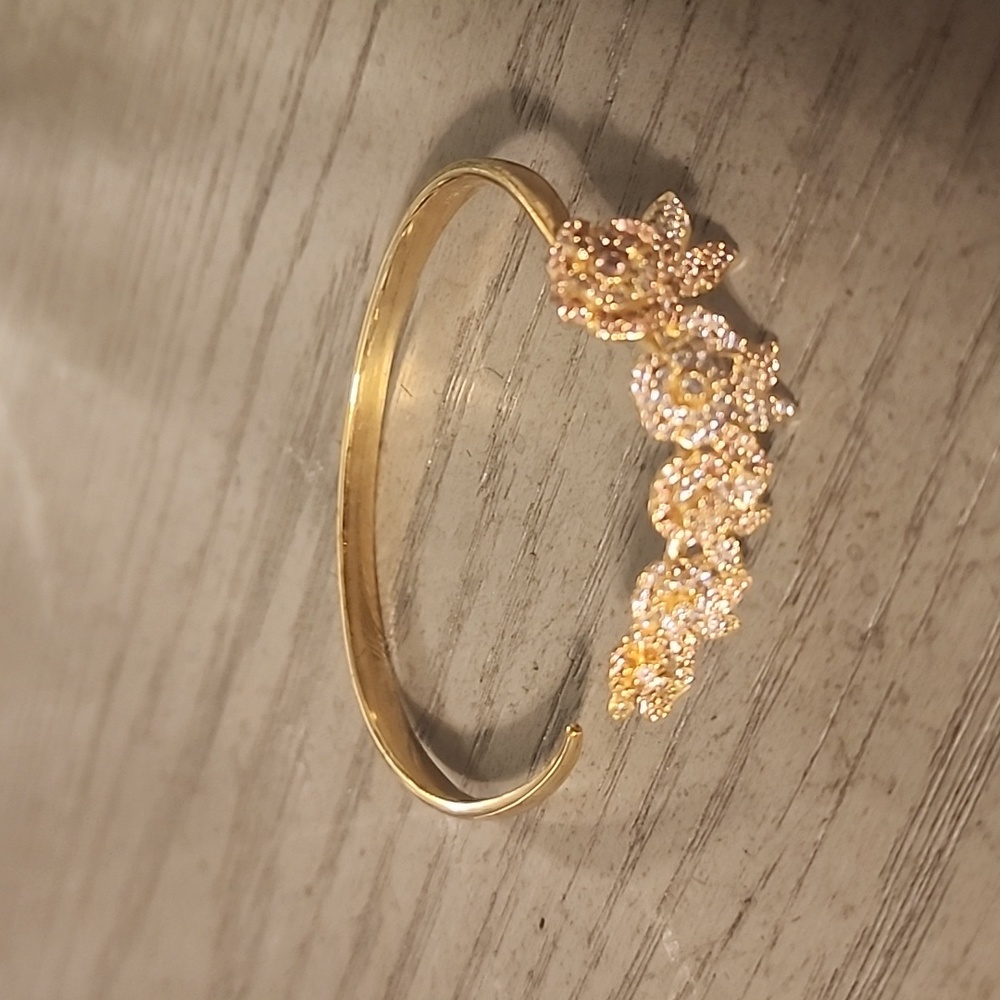 Adjustable Gold Rose Bangle Bracelet - image 2